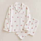 Novara muslin pajama set, Sweetheart, Ivory, long sleeve — flat lay, product only