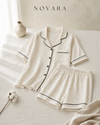 Novara muslin pajama set, Pin Dot, Sandstone, short sleeve — product only