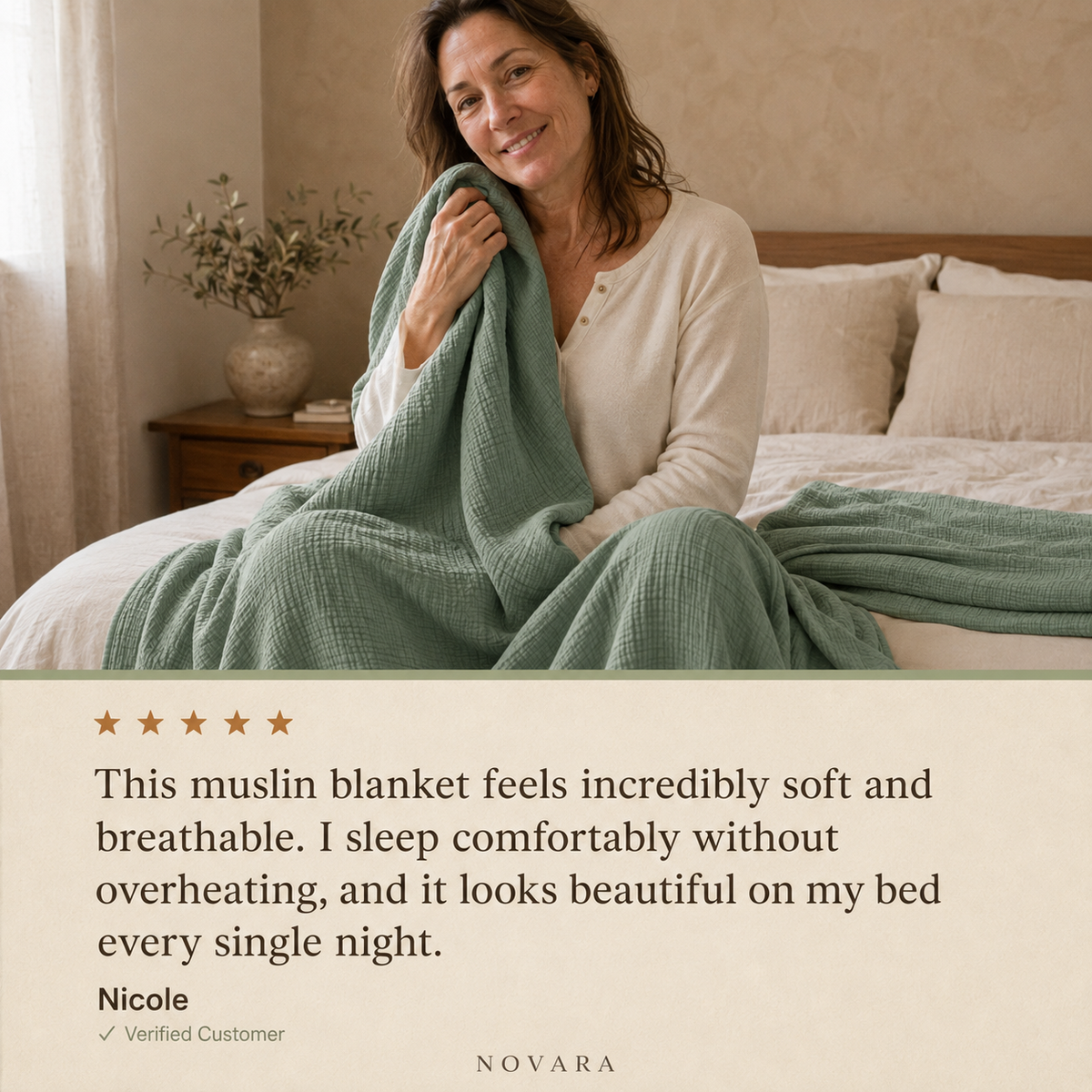 Nicole, Verified Customer — 5 star review: soft, breathable, sleeps comfortably without overheating [all-colors]
