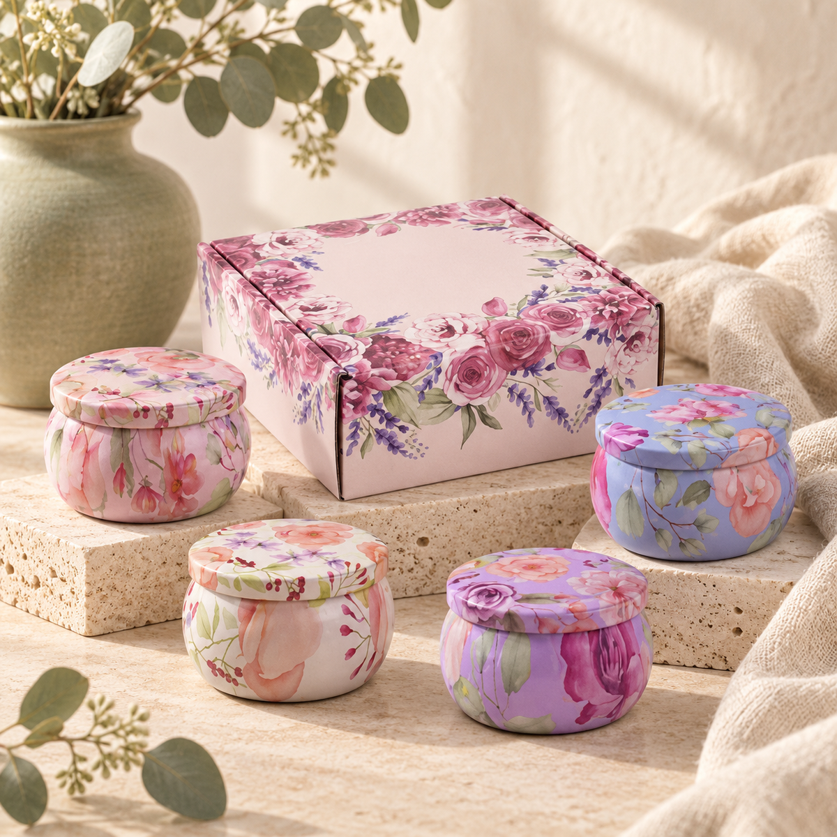 Novara Blush Botanica candle ritual box, hero shot, blush pink floral [blush-botanica]