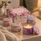 Novara Blush Botanica candles lit, evening ritual [blush-botanica]
