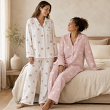 Novara muslin pajama set, Sweetheart, long sleeve, Ivory and Blush worn together [all-colors]