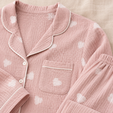 Novara muslin pajama set, Sweetheart, Blush, long sleeve — detail, product only