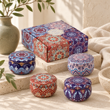Novara Midnight Garden candle ritual box, hero shot, blue purple mandala [midnight-garden]