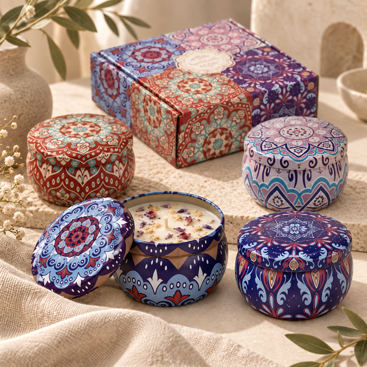 Novara Midnight Garden candle wax detail, visible botanicals [midnight-garden]